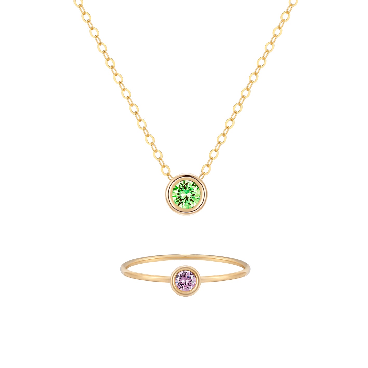 14KGF Birthstone Necklace & Ring Gift Set - Wishe19