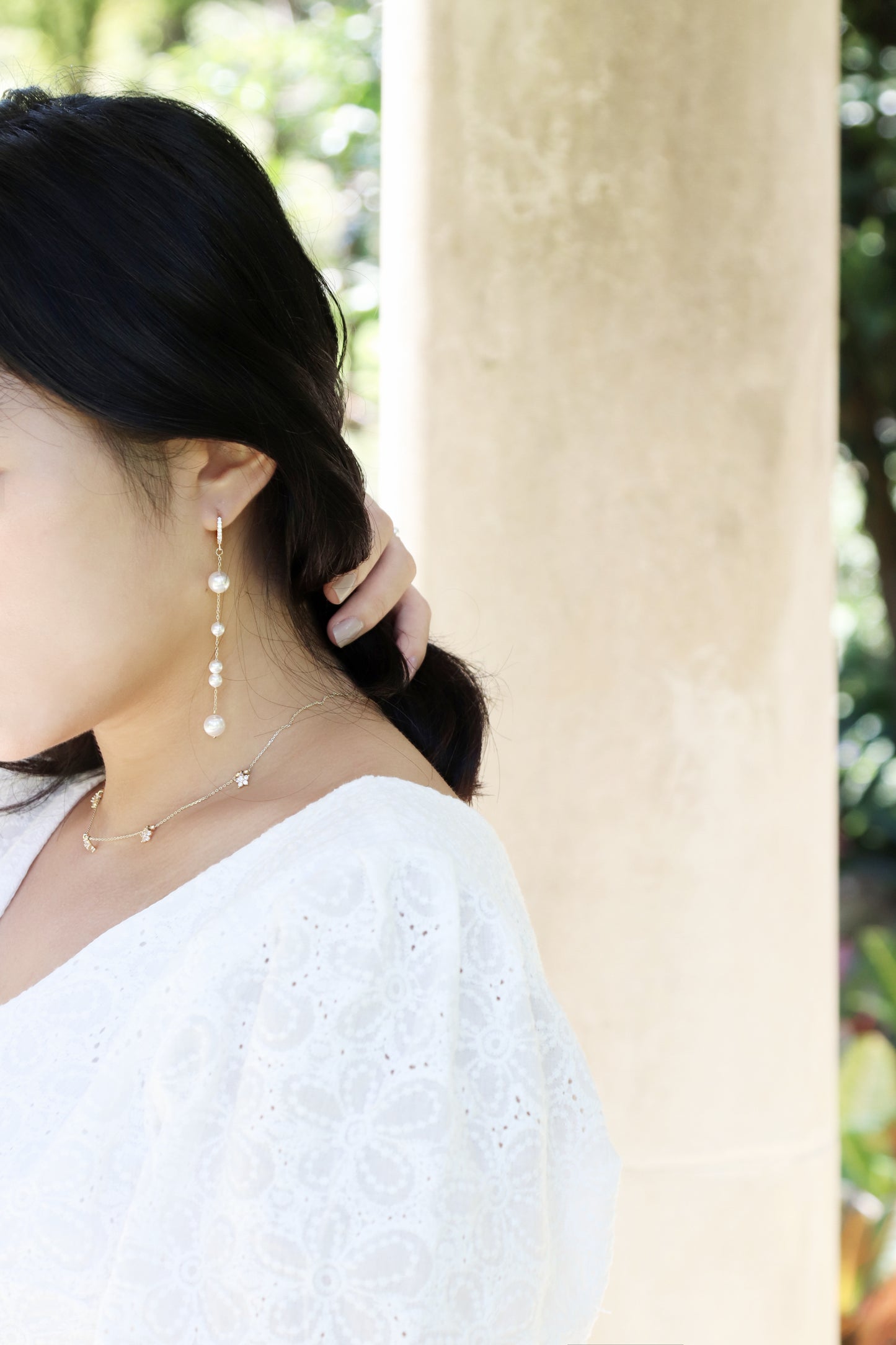 Baroque Long Pearl Earring-Silver - Wishe19