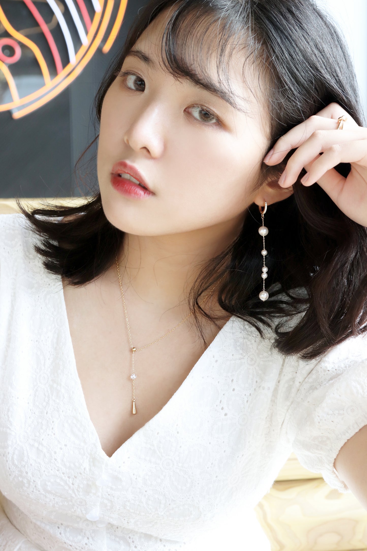 Baroque Long Pearl Earring-Silver - Wishe19