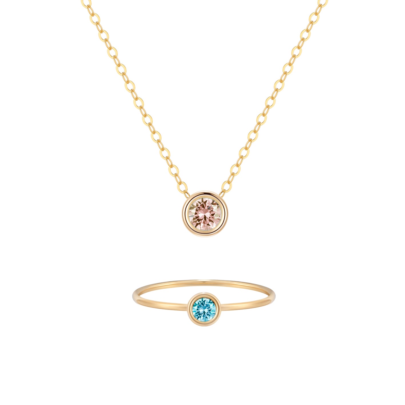 14KGF Birthstone Necklace & Ring Gift Set - Wishe19