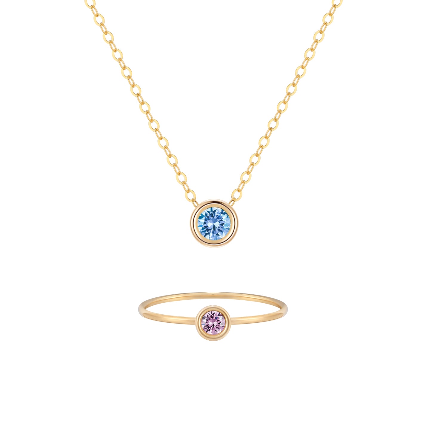 14KGF Birthstone Necklace & Ring Gift Set - Wishe19
