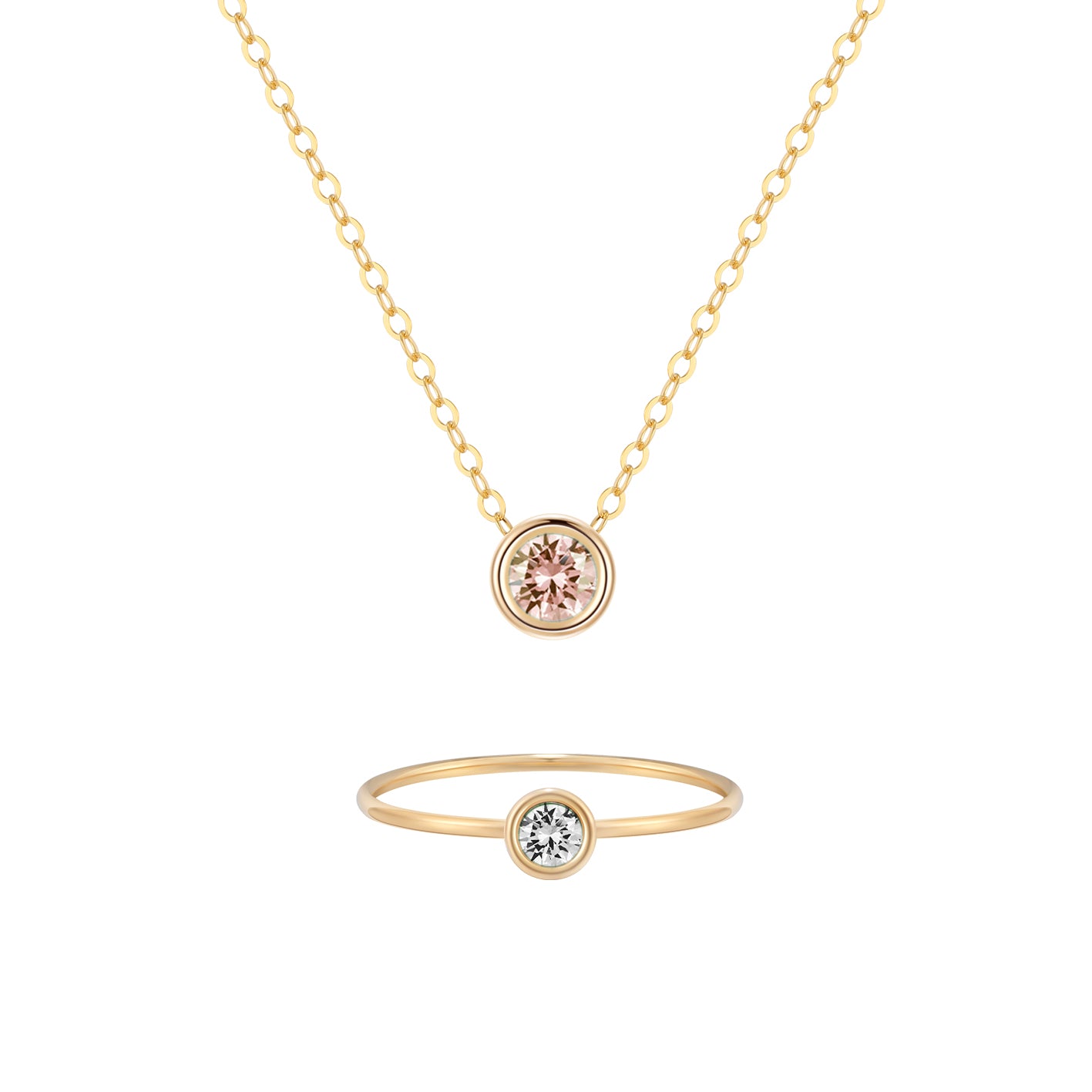 14KGF Birthstone Necklace & Ring Gift Set - Wishe19