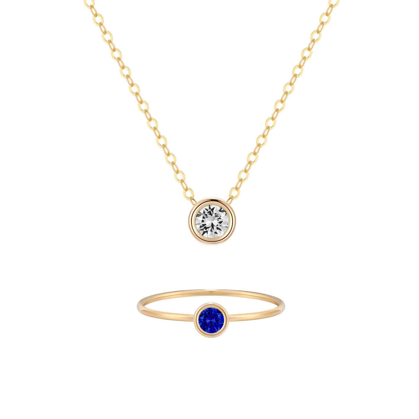 14KGF Birthstone Necklace & Ring Gift Set - Wishe19