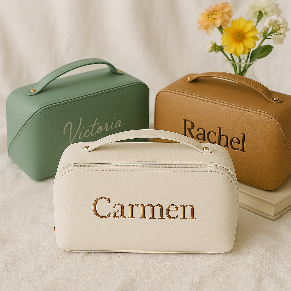 大容量刺繡化妝袋 Leather Embroidered Makeup Bag - Wishe19