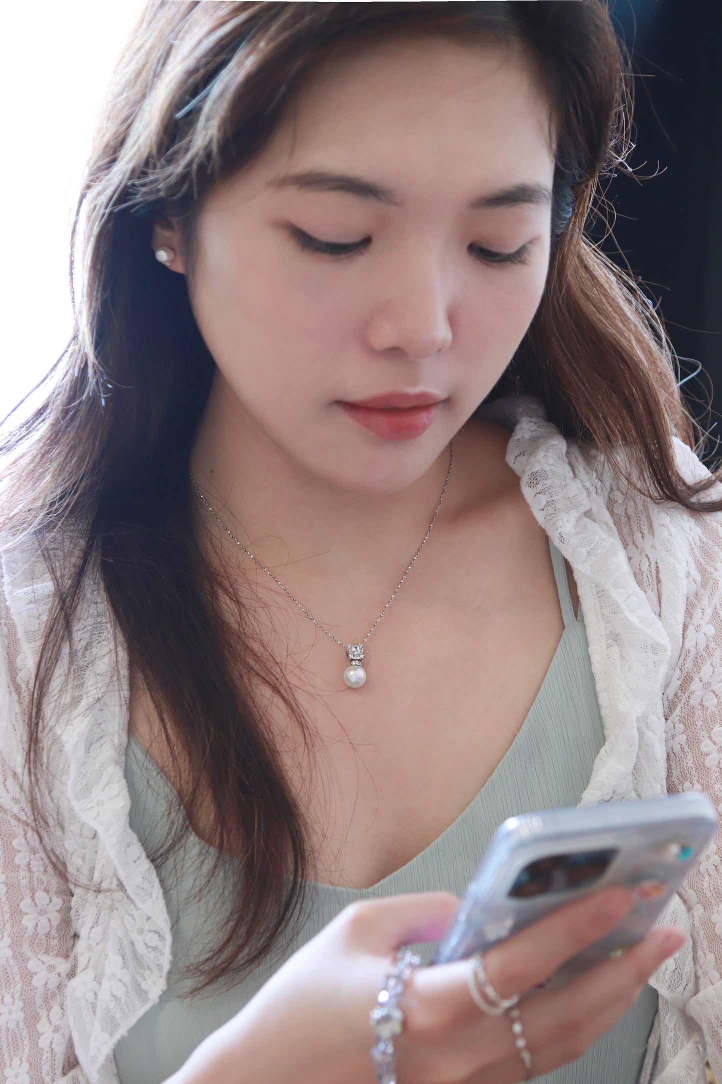 Laurel Pearl Necklace- Silver - Wishe19