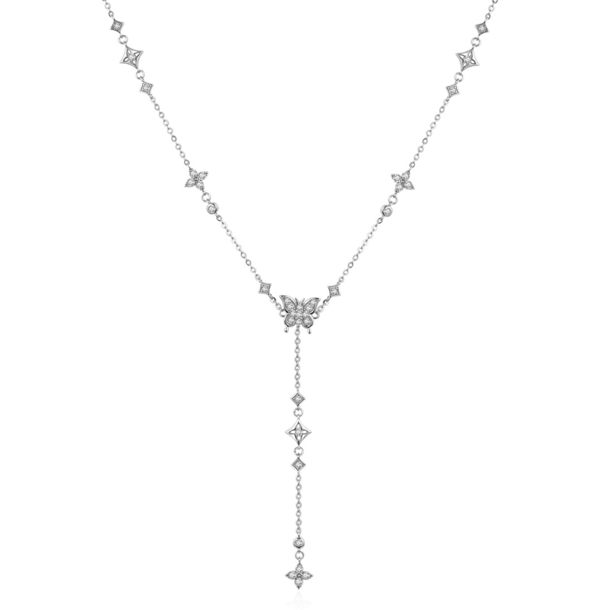 Heavenly Flight Y shape Necklace- Silver - Wishe19