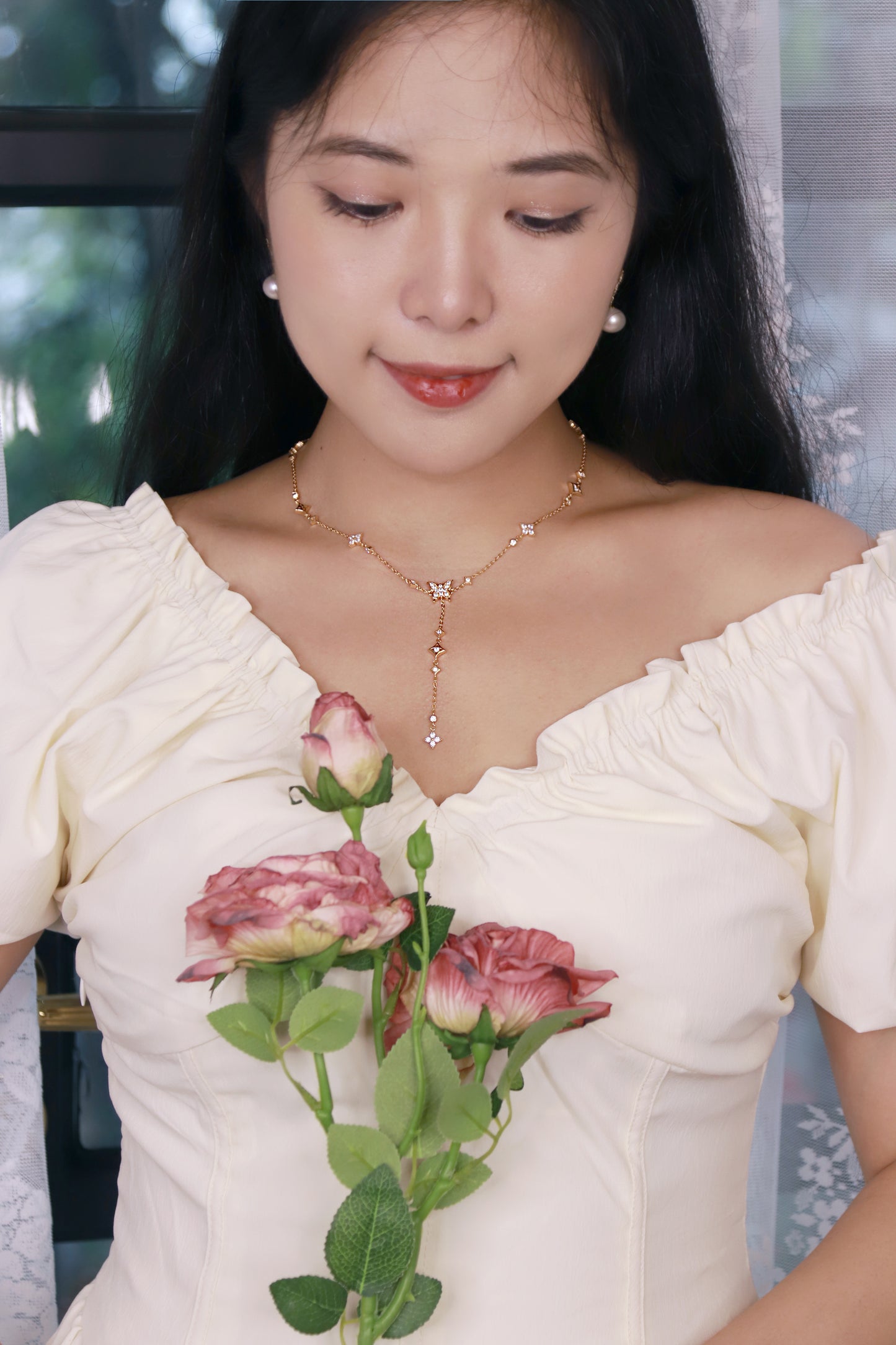 Heavenly Flight Y shape Necklace- Rose Gold - Wishe19