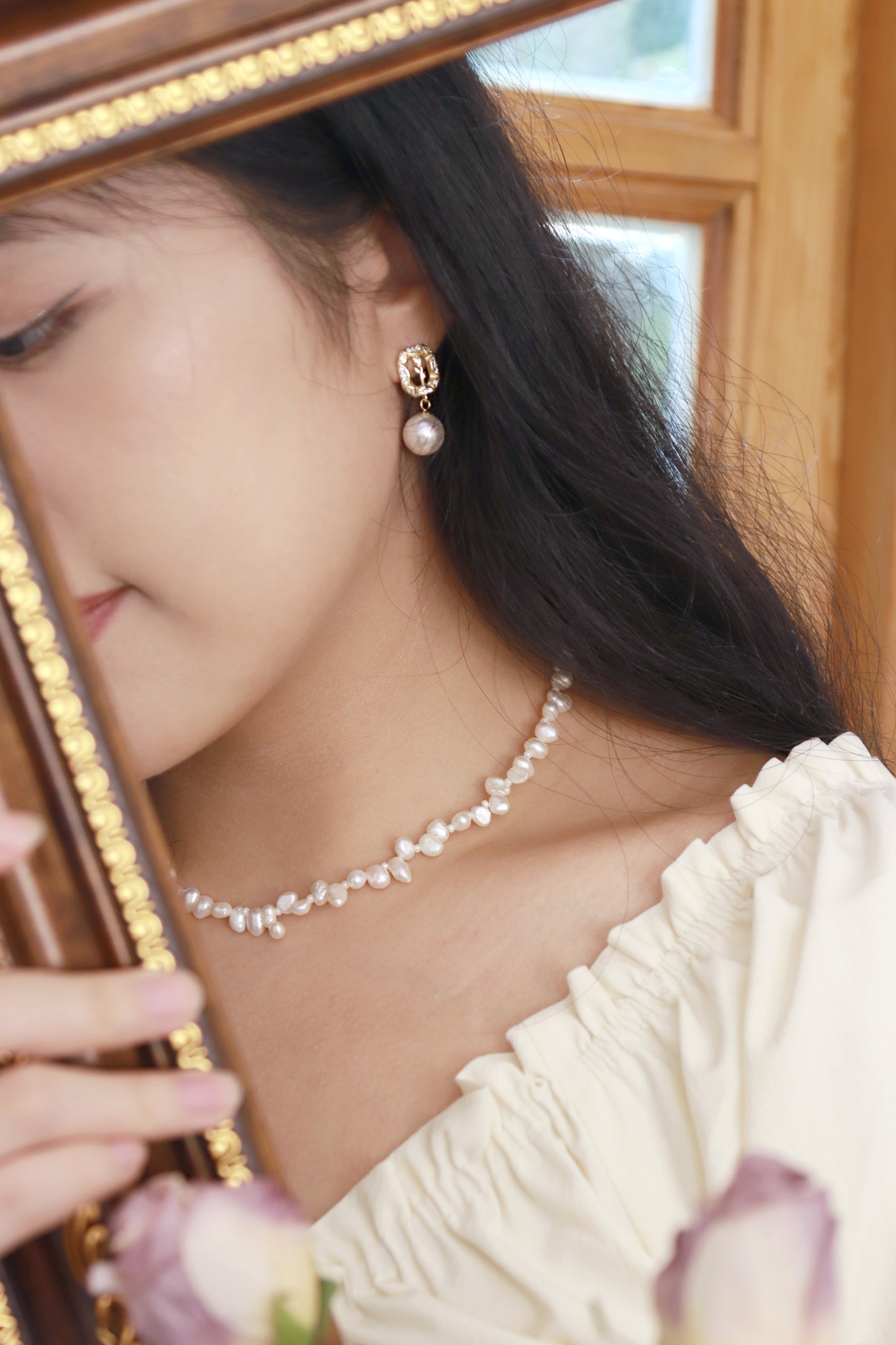 Rebel Rose Earring- White Pearl - Wishe19