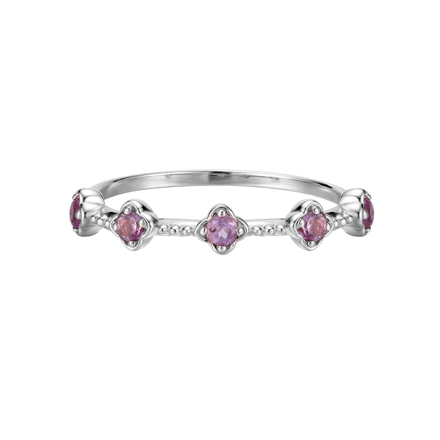 Amethyst Blossom Flower Ring- Silver - Wishe19