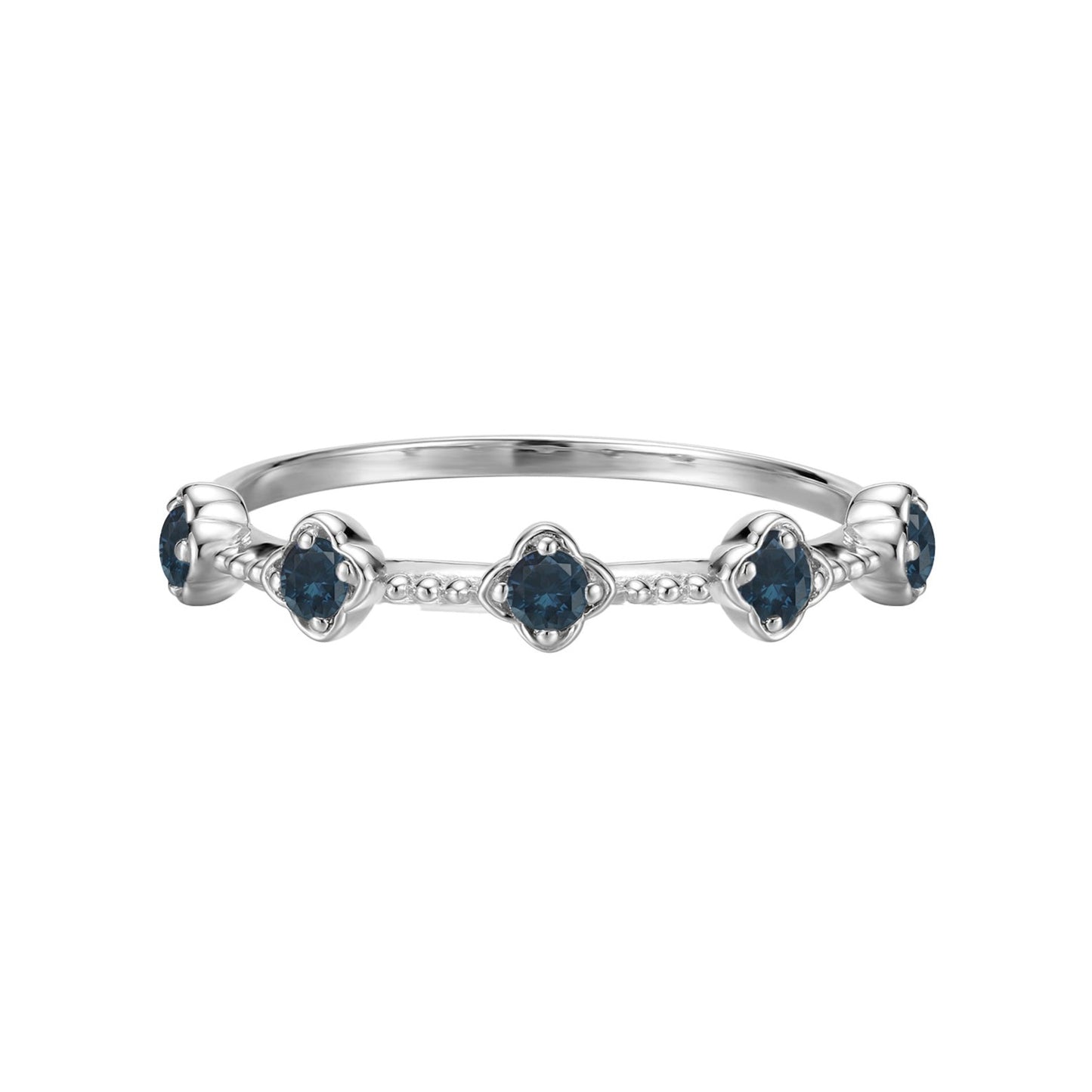 Sapphire Blossom Flower Ring- Silver - Wishe19