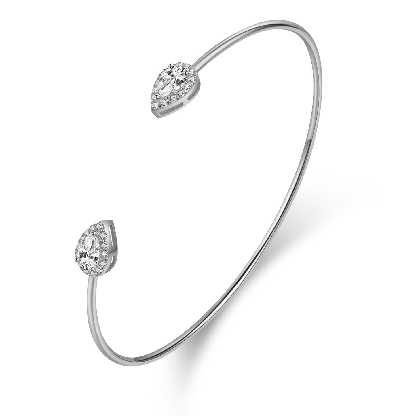 Pear-Shaped Crystal Encrusted Bangle- Silver - Wishe19