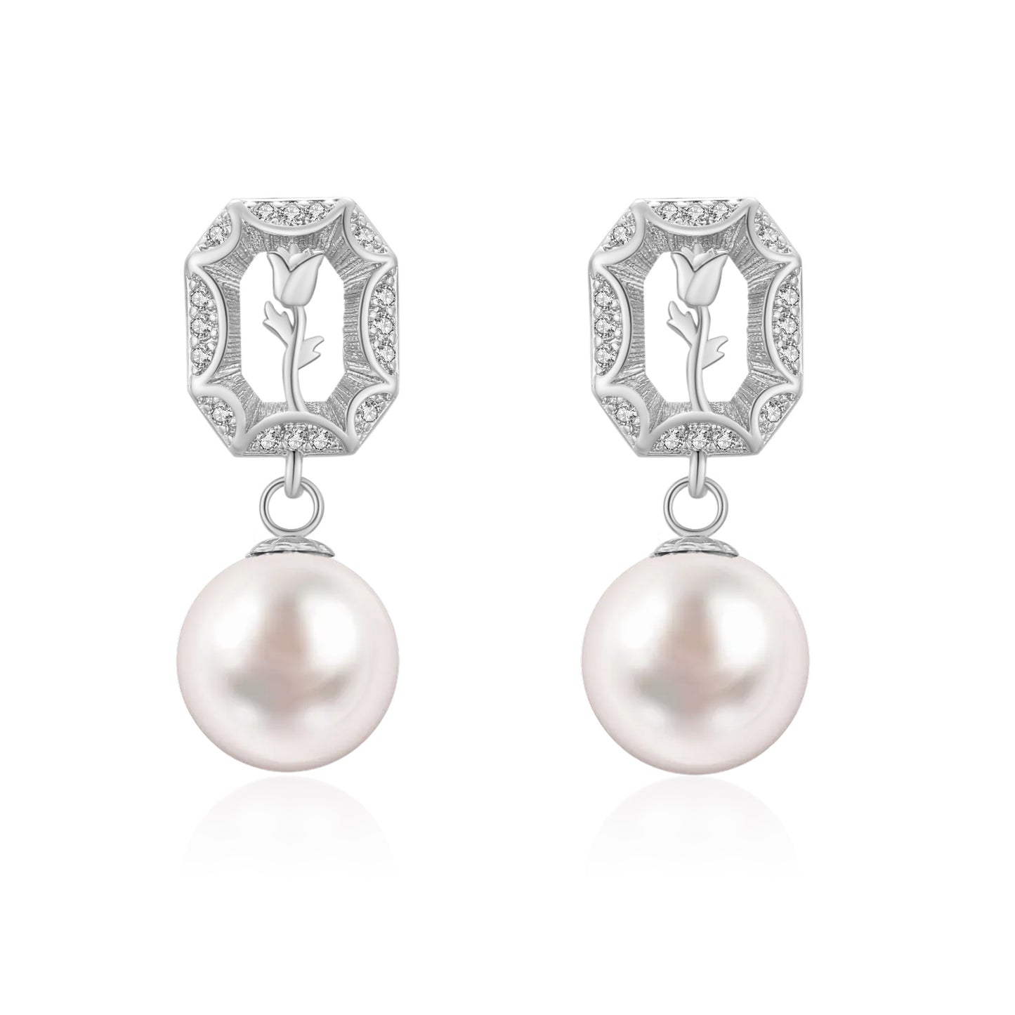 Rebel Rose Earring- White pearl Silver - Wishe19