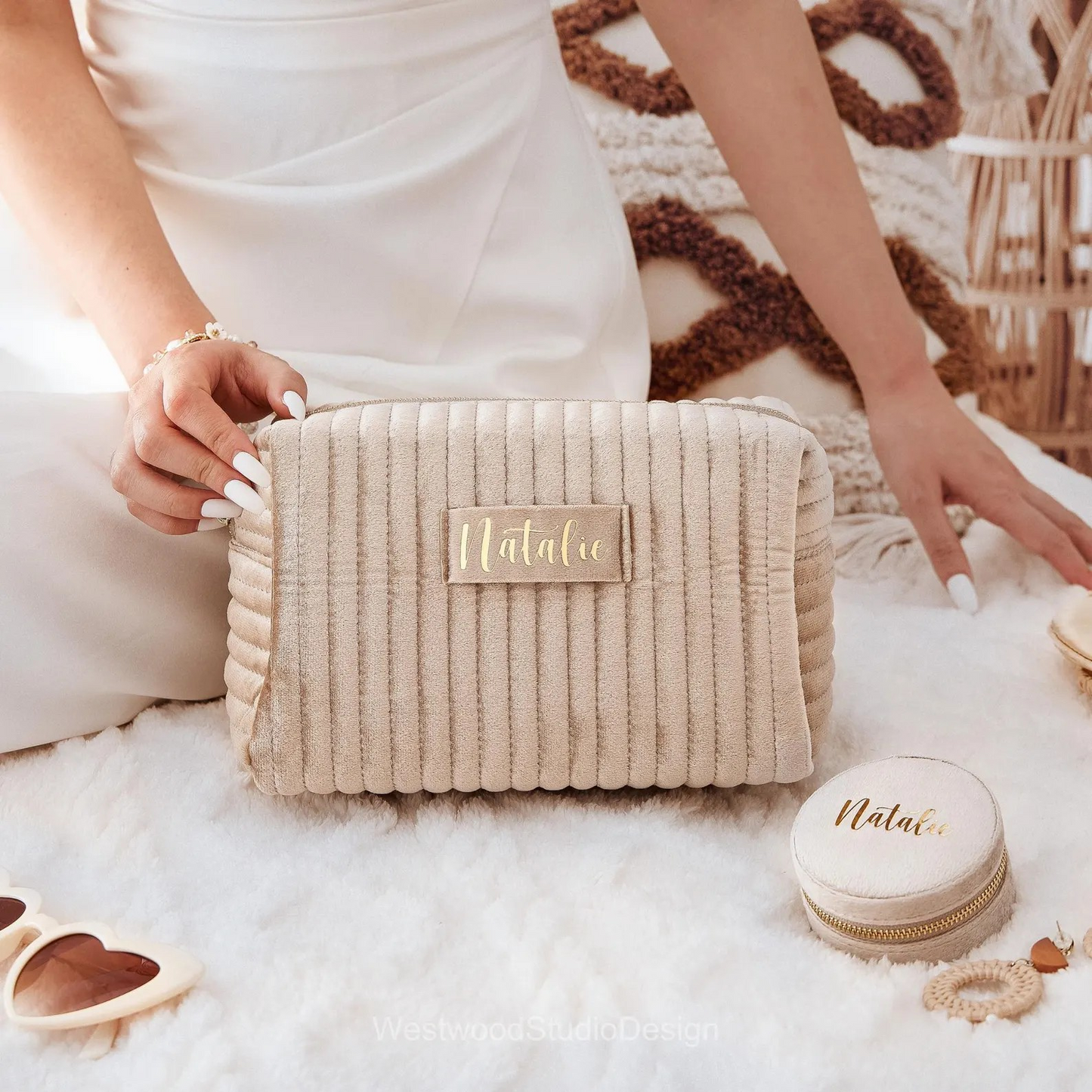 訂製絨面姊妹化妝袋 Personalized Makeup Bag - Wishe19