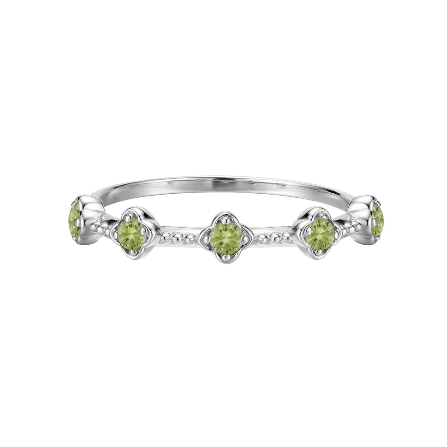 Peridot Blossom Flower Ring- Silver - Wishe19