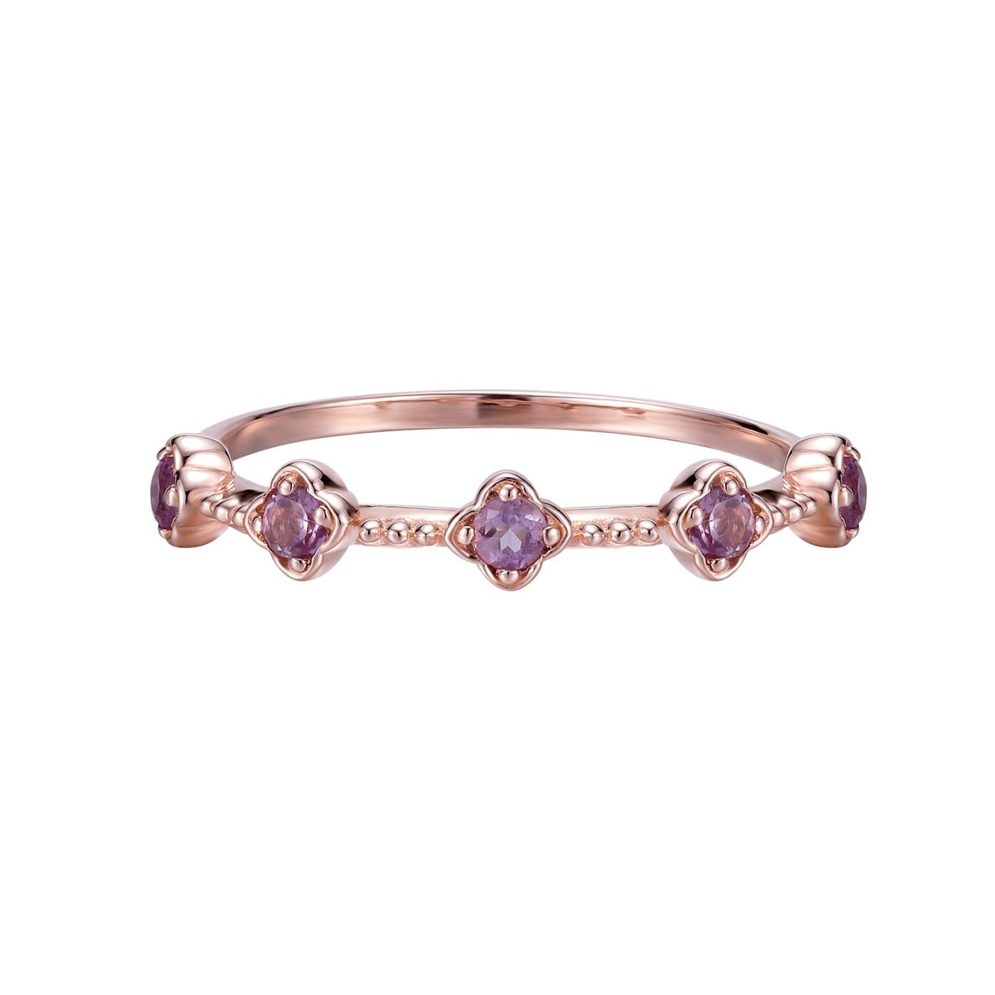 Amethyst Blossom Flower Ring- Rose Gold - Wishe19