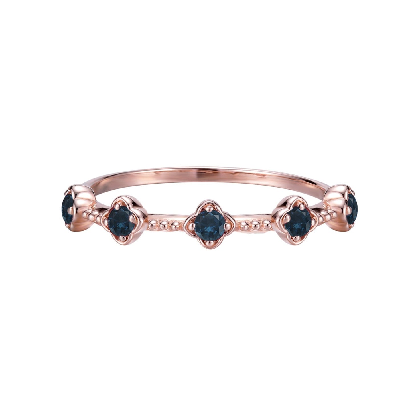 Sapphire Blossom Flower Ring- Rose Gold