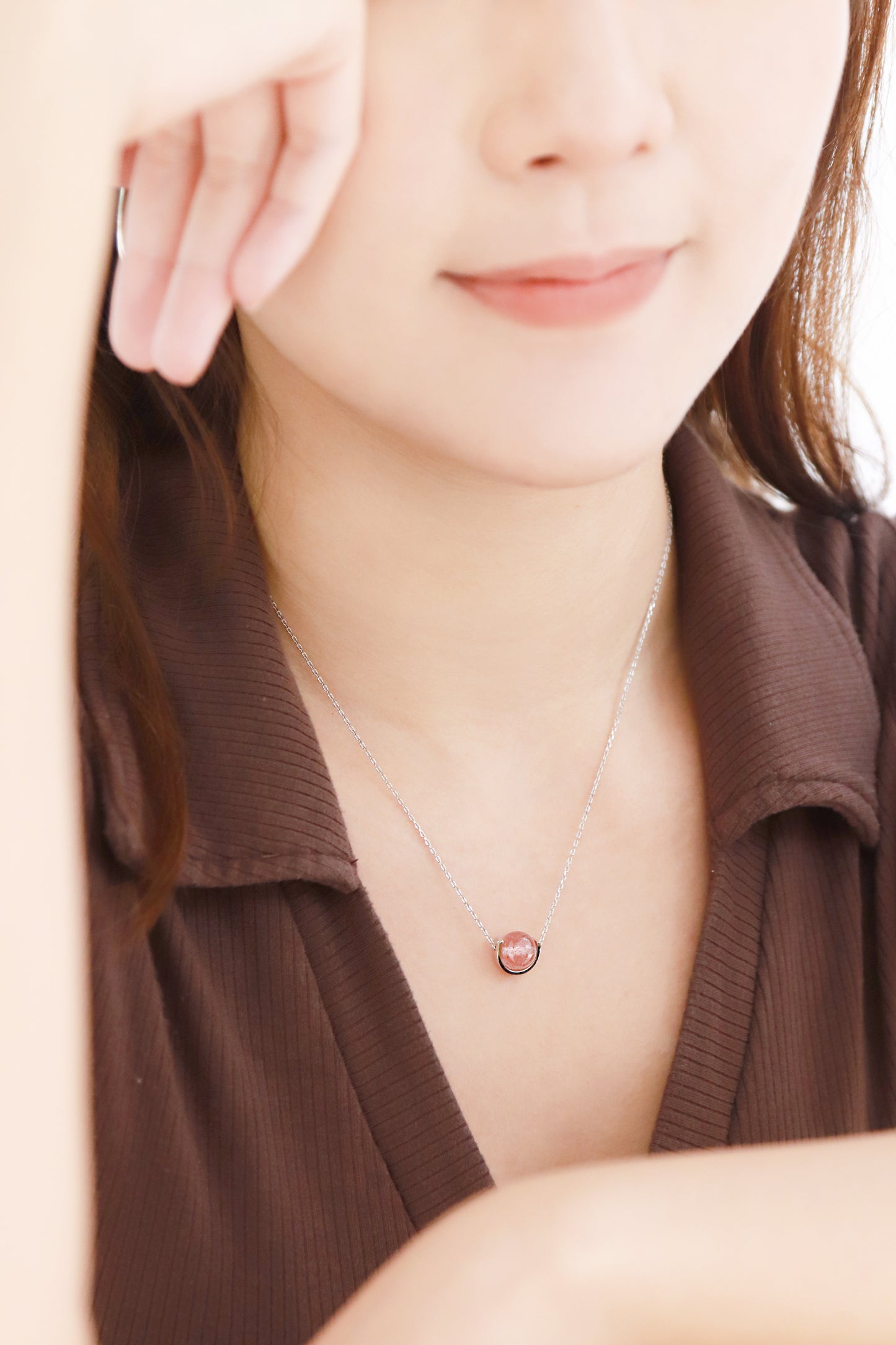 Naturalstone Strawberry Quartz Necklace- Silver - Wishe19