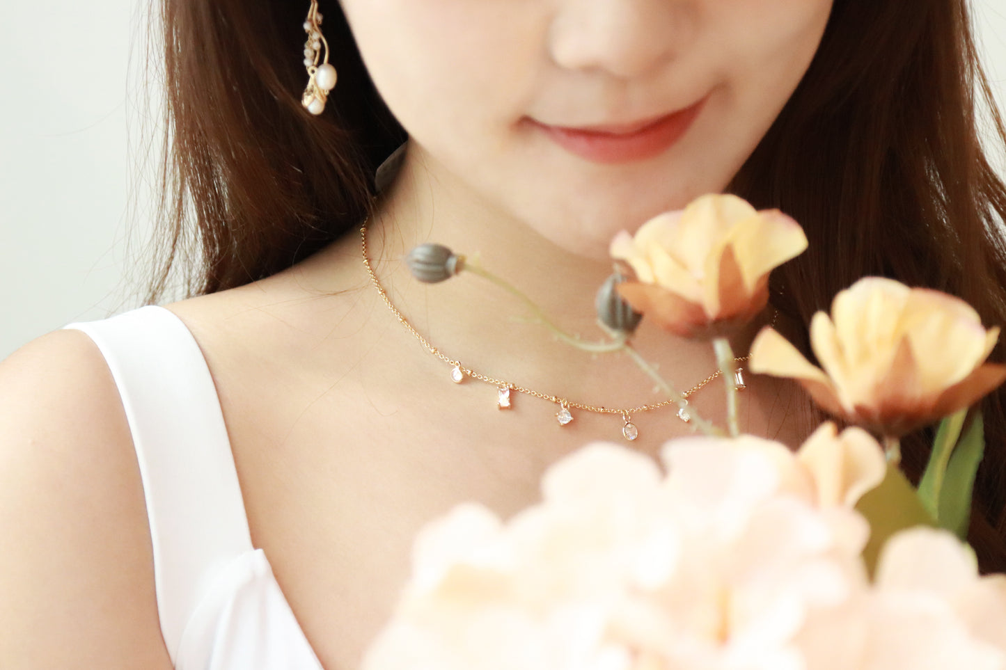 Gem Drop Necklace- Silver - Wishe19