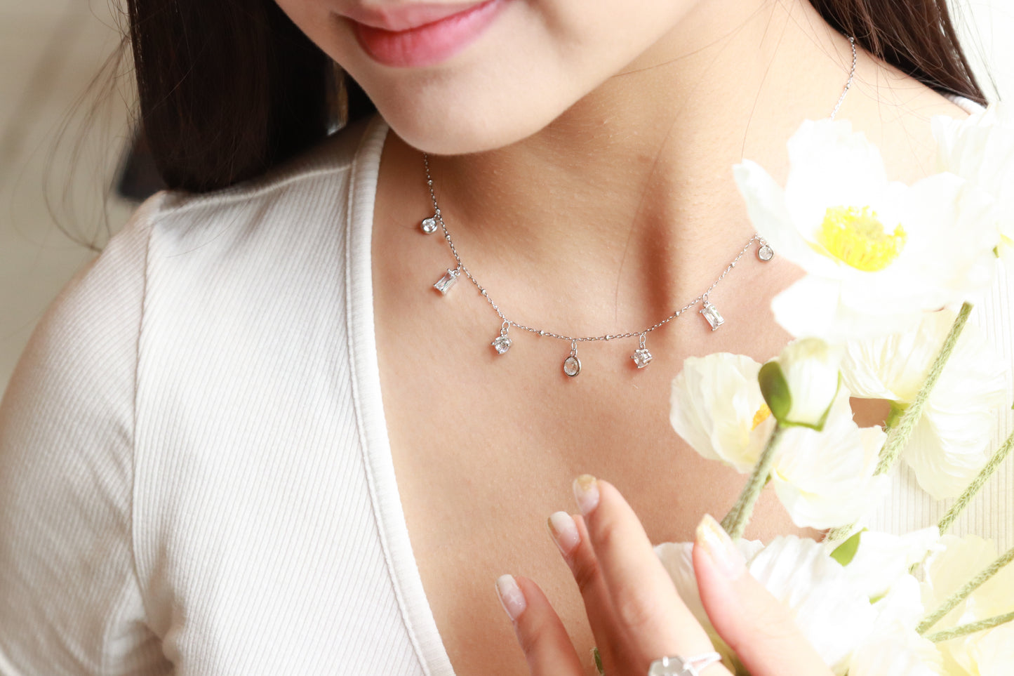 Gem Drop Necklace-Rose Gold - Wishe19