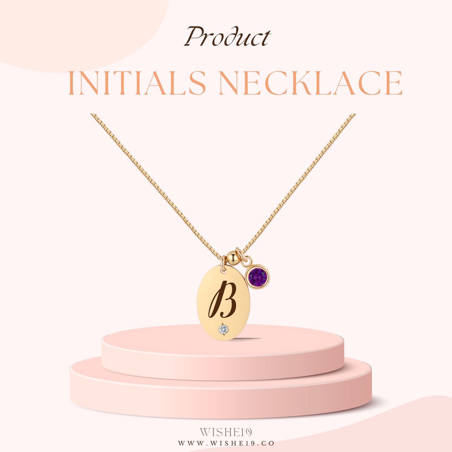 14KGF Initial Necklace- Letter B - Wishe19