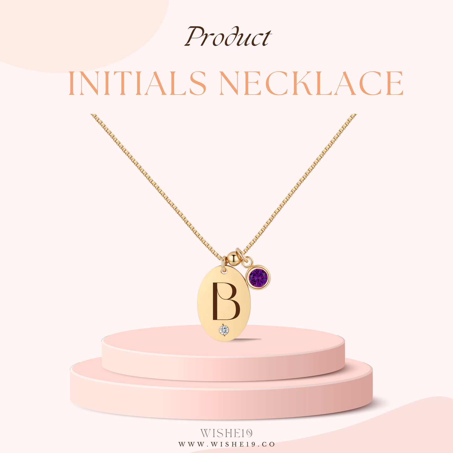 14KGF Initial Necklace- Letter B - Wishe19
