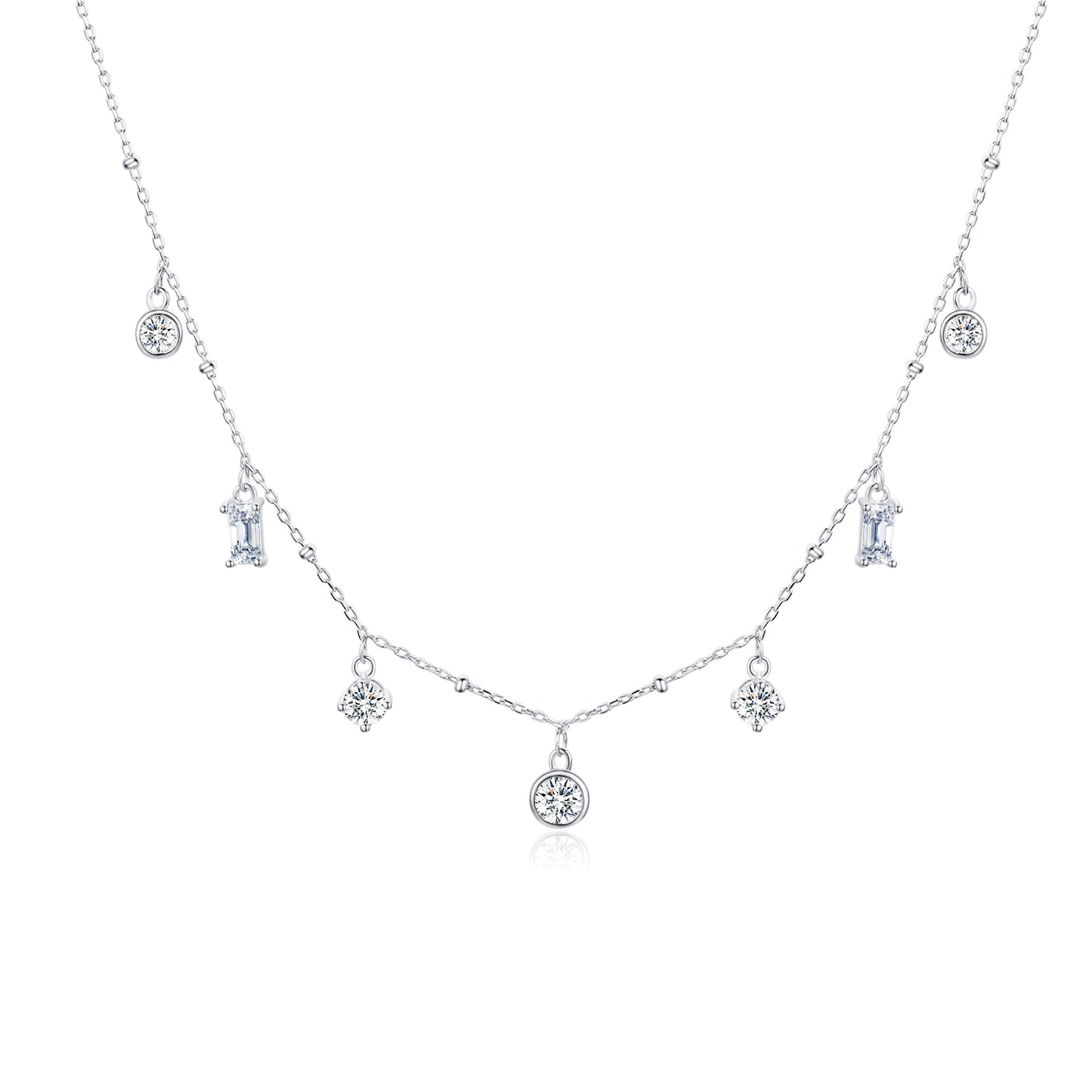 Gem Drop Necklace- Silver - Wishe19