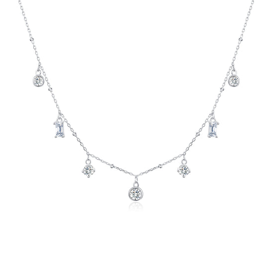 Gem Drop Necklace- Silver - Wishe19