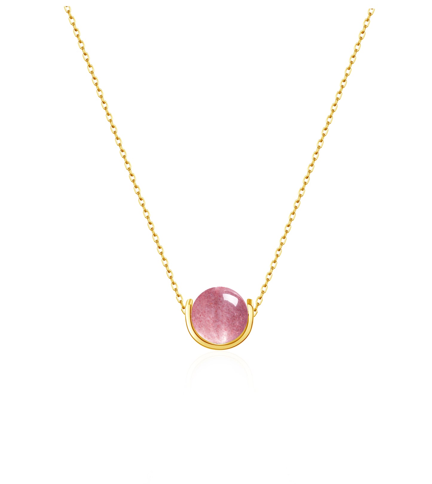 Naturalstone Strawberry Quartz Necklace- Gold - Wishe19