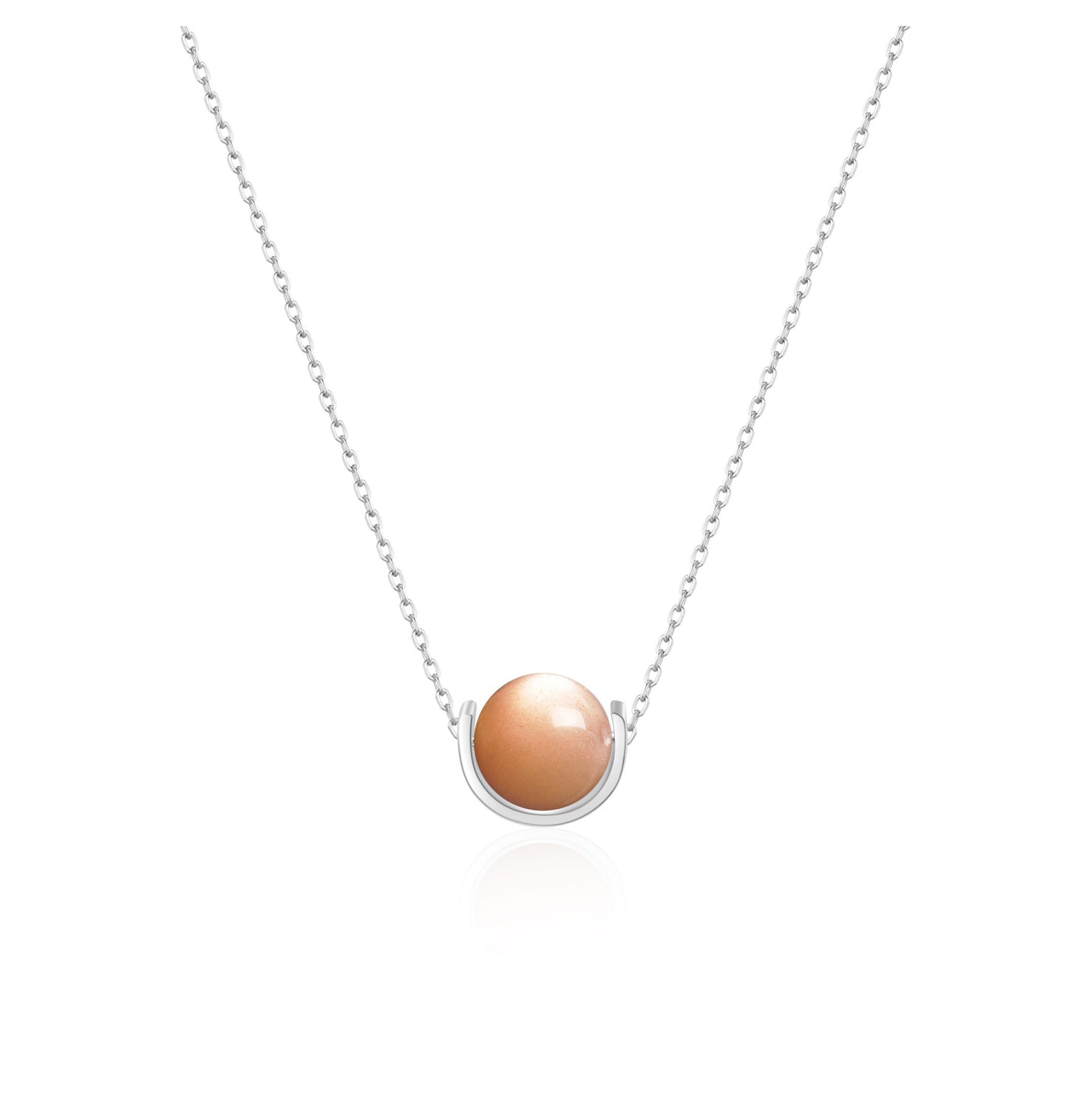 Naturalstone Peach Moonstone Necklace- Silver - Wishe19