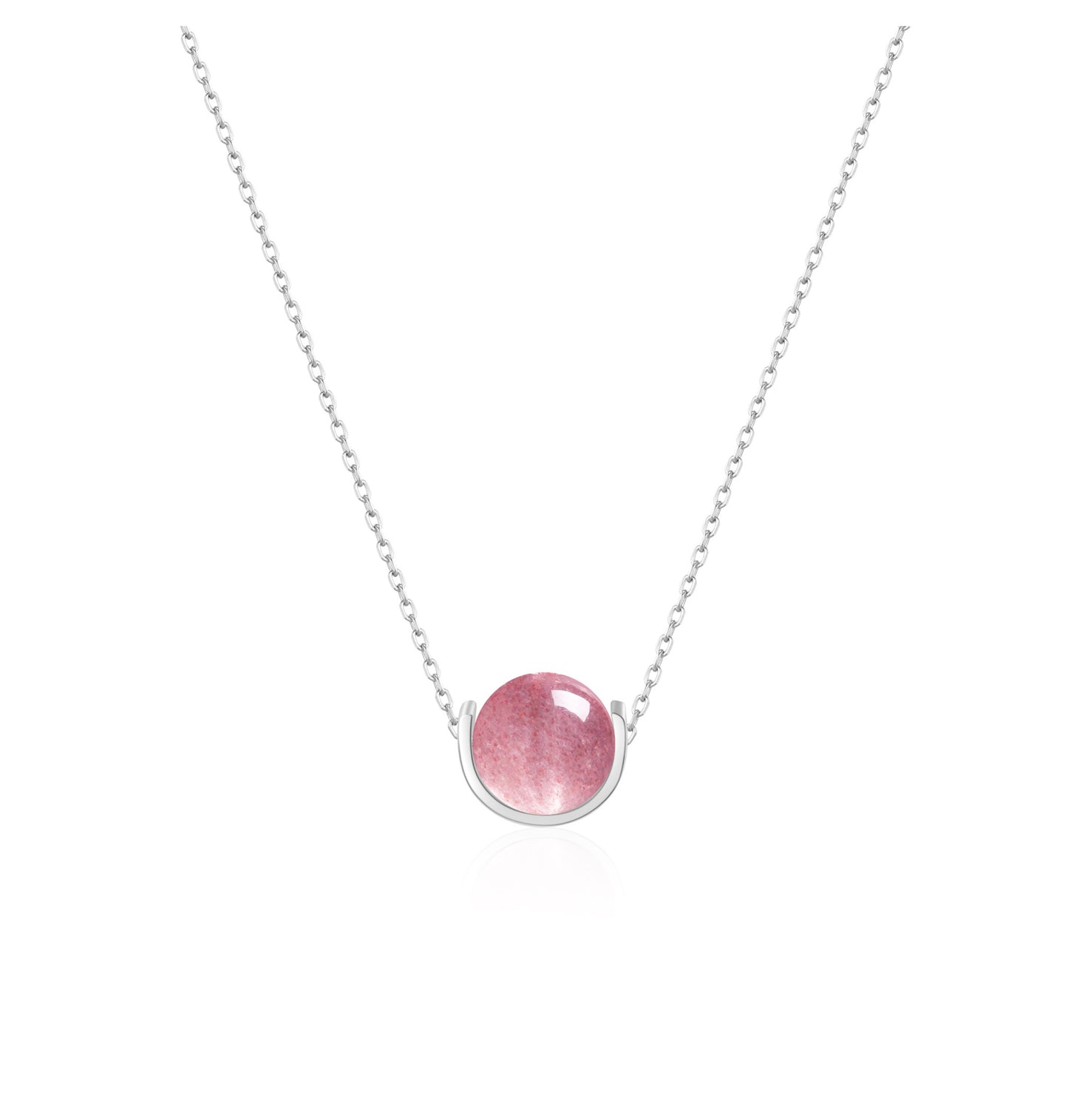 Naturalstone Strawberry Quartz Necklace- Silver - Wishe19