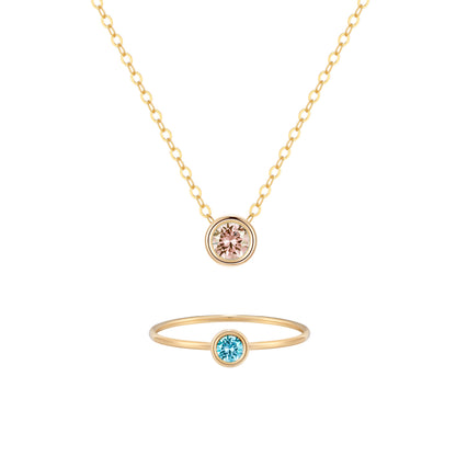 14KGF Birthstone Necklace & Ring Gift Set