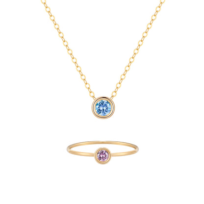14KGF Birthstone Necklace & Ring Gift Set