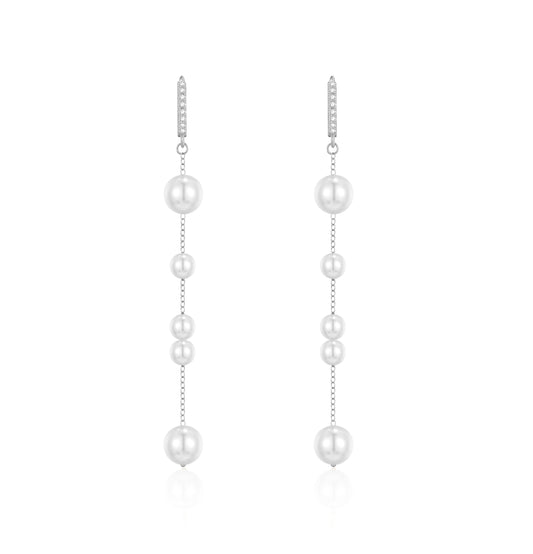 Baroque Long Pearl Earring-Silver