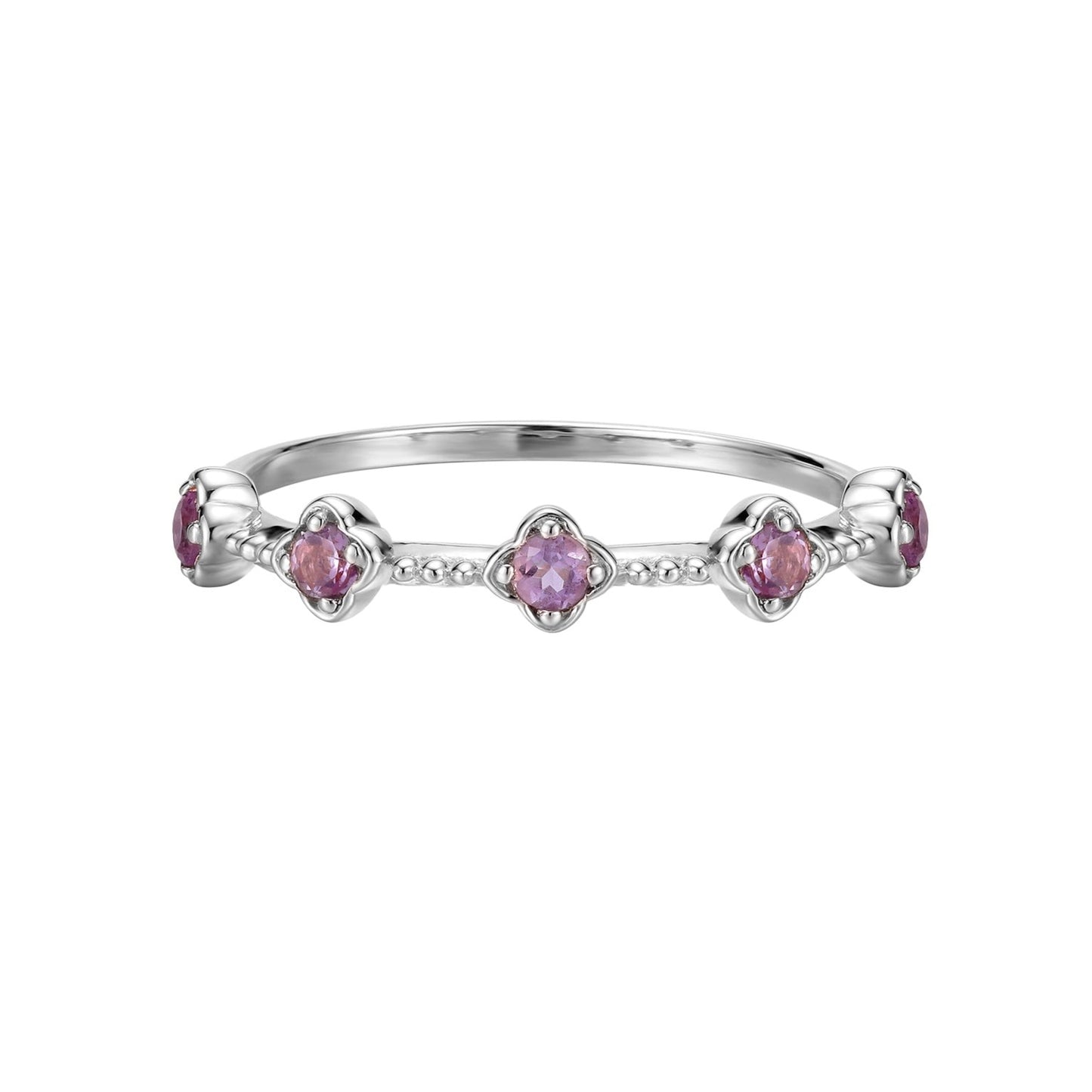 Amethyst Blossom Flower Ring- Silver