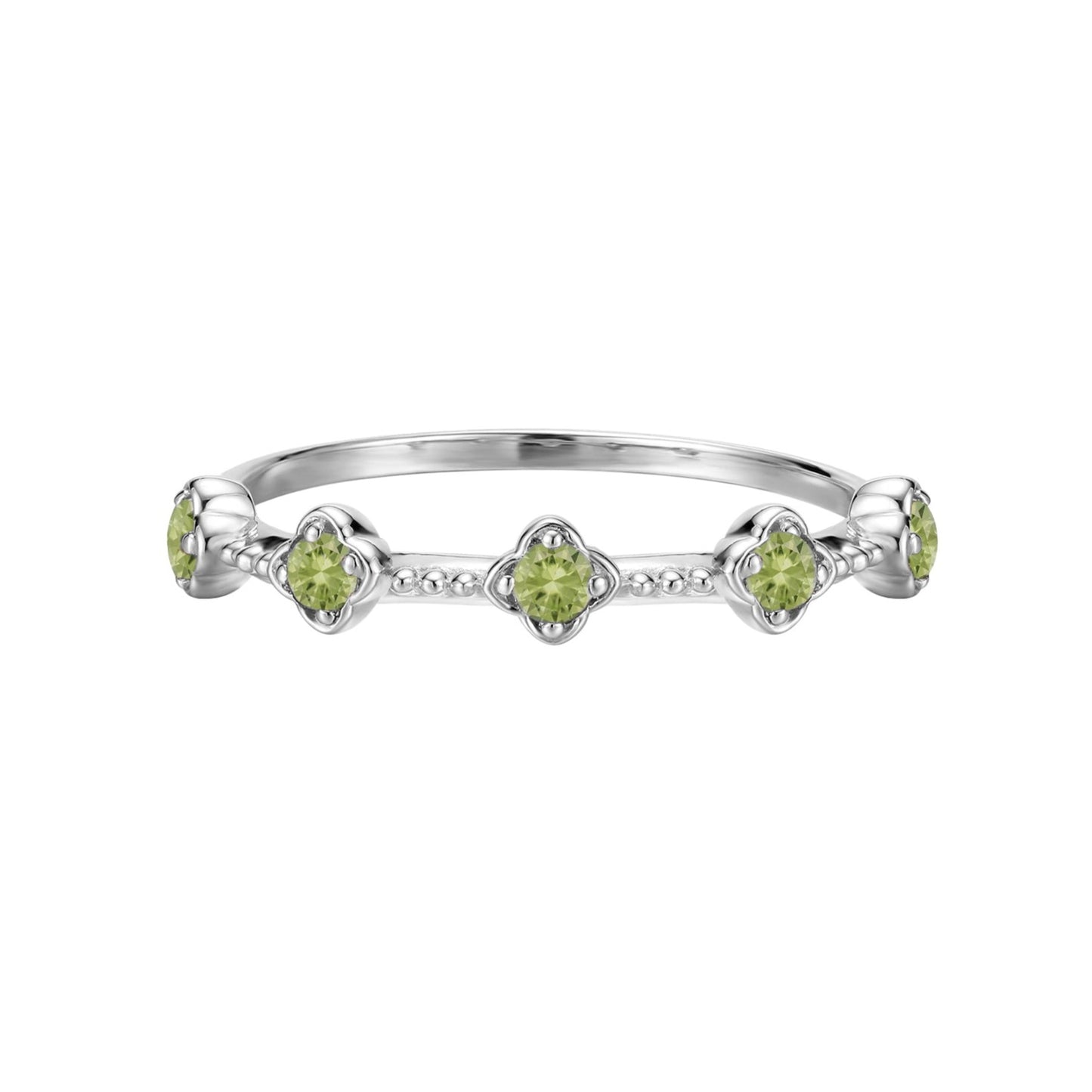 Peridot Blossom Flower Ring- Silver