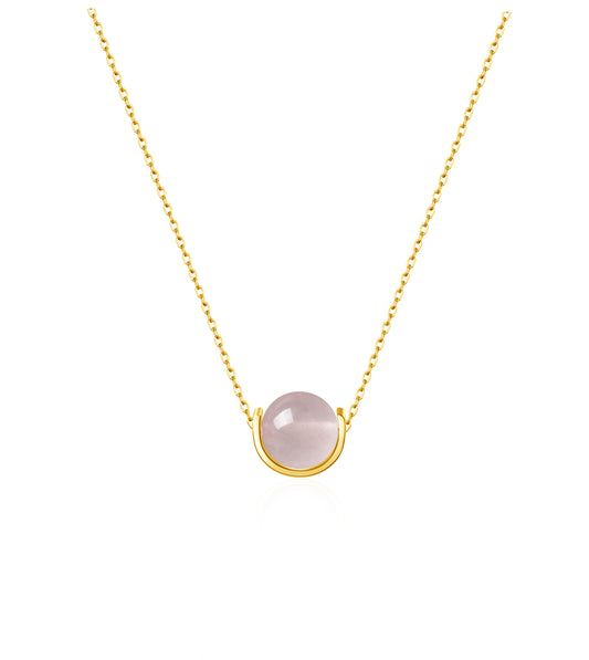 Naturalstone Rose Quartz Necklace- Gold