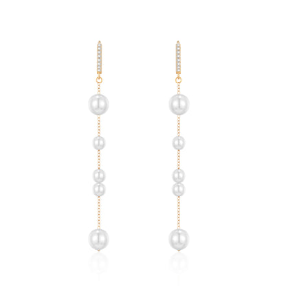 Baroque Long Pearl Earring-Rose Gold