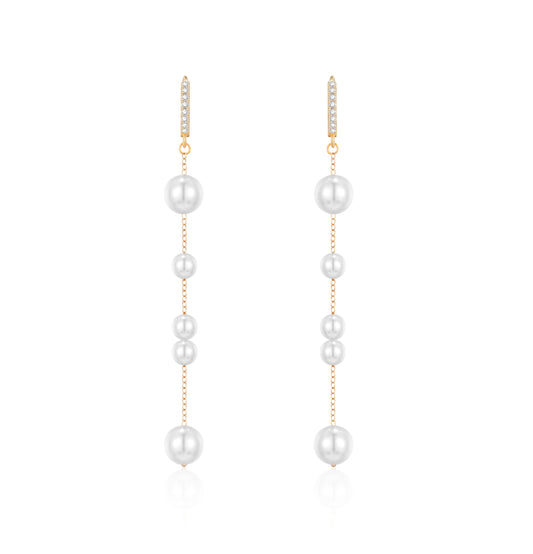 Baroque Long Pearl Earring-Rose Gold