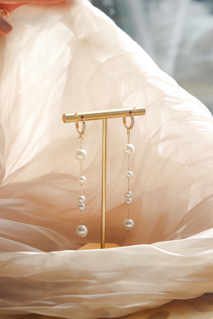 Baroque Long Pearl Earring-Rose Gold