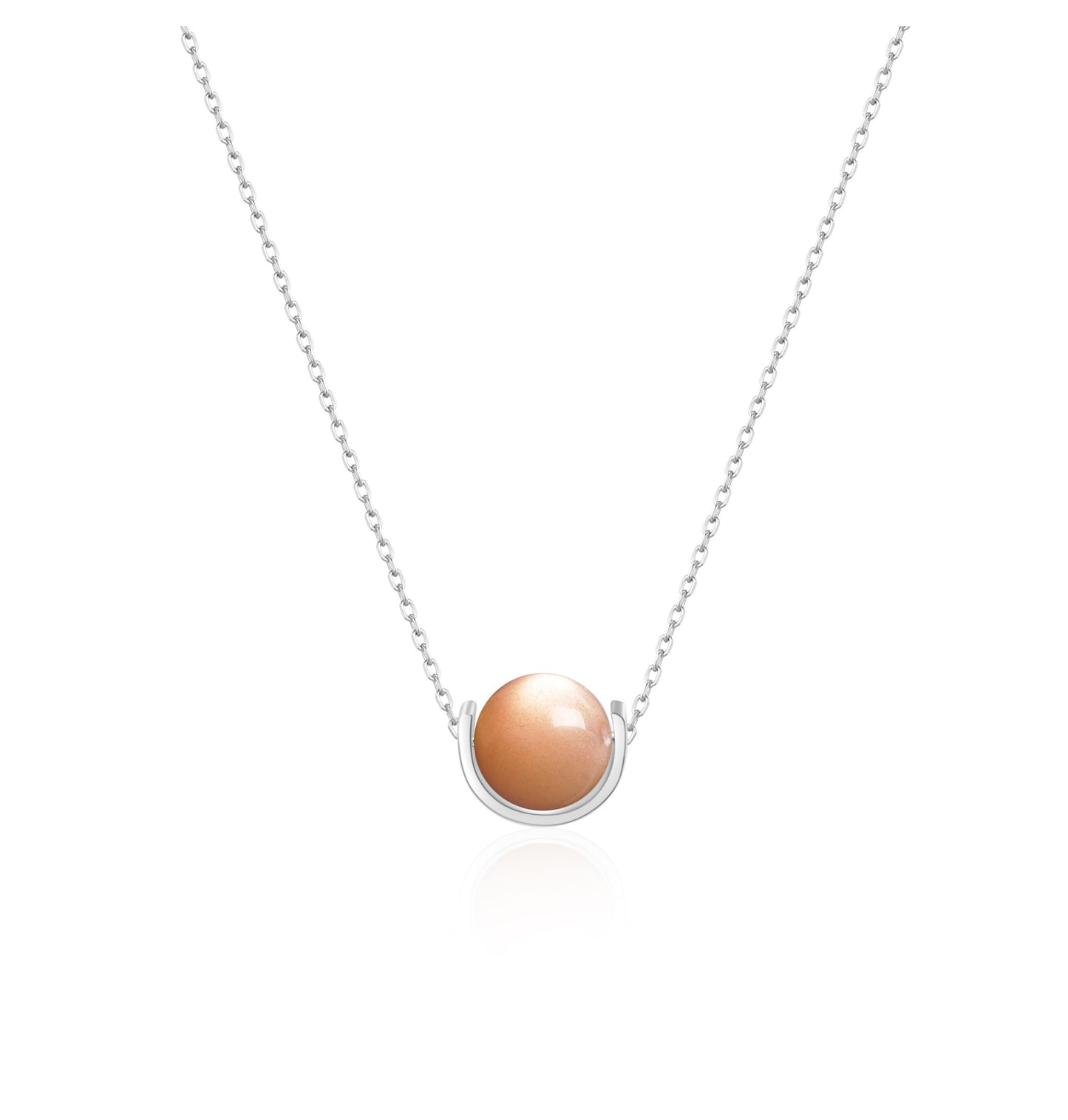 Naturalstone Peach Moonstone Necklace- Silver